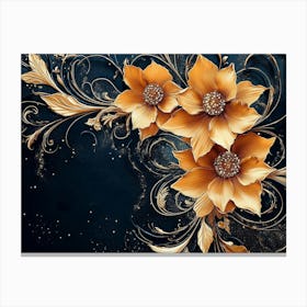 3d Illustration Background With Golden Jewelry And Flowers 2 Canvas Print