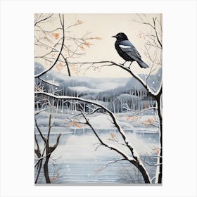 Winter Bird Painting Crow 3 Canvas Print