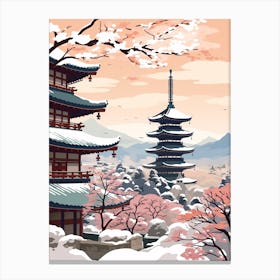 Vintage Winter Travel Illustration Kyoto Japan 1 Canvas Print