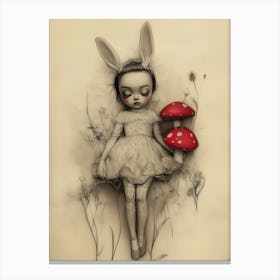 Woodland Doll Girl Bunny Ears Goth Fantasy Drawing Canvas Print