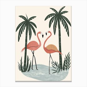 Andean Flamingo And Coconut Trees Minimalist Illustration 1 Canvas Print