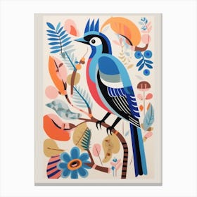 Colourful Scandi Bird Blue Jay 2 Canvas Print