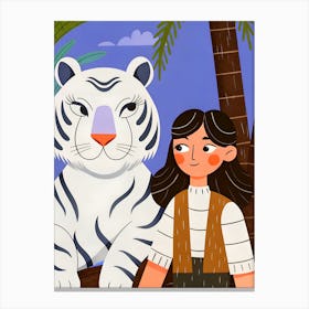 Woman and White Tiger Canvas Print