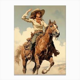 Cowgirl On Horse Vintage Poster 2 Canvas Print