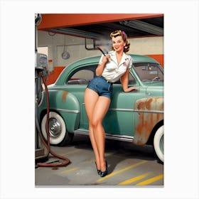 1950's Era Retro Automotive Service Station Pinup - Reimagined Canvas Print