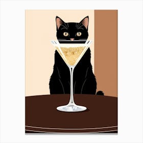 Black Cat With Martini Canvas Print