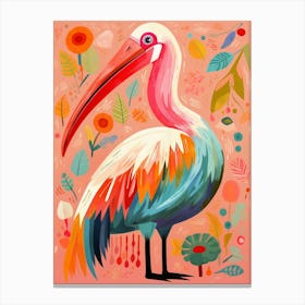 Pink Scandi Pelican 2 Canvas Print