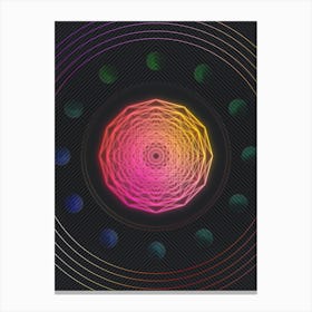 Neon Geometric Glyph in Pink and Yellow Circle Array on Black n.0123 Canvas Print