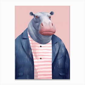 Playful Illustration Of Hippopotamus For Kids Room 2 Canvas Print