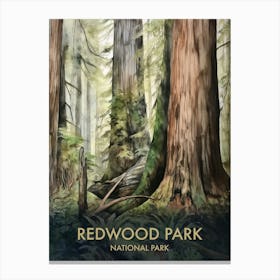 Redwood National Park Watercolour Vintage Travel Poster 2 Canvas Print