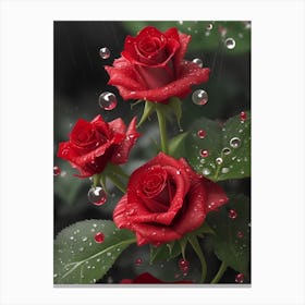 Red Roses At Rainy With Water Droplets Vertical Composition 25 Canvas Print