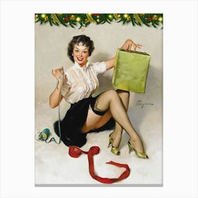 Sexy Pin Up Girl Wrapping A Present For You Canvas Print