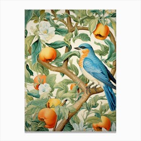 Blue Bird On Peach Tree Canvas Print