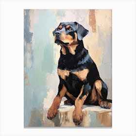 Rottweiler Dog, Painting In Light Teal And Brown 0 Canvas Print