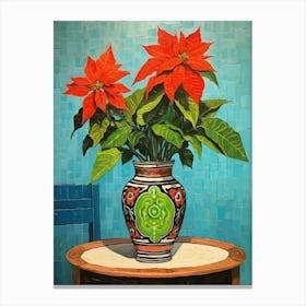 Flowers In A Vase Still Life Painting Poinsettia 3 Canvas Print