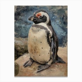 Galapagos Penguin Dunedin Taiaroa Head Colour Block Painting 1 Canvas Print