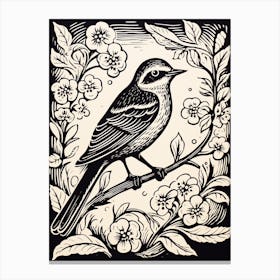 B&W Bird Linocut Mockingbird 3 Canvas Print
