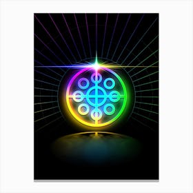 Neon Geometric Glyph in Candy Blue and Pink with Rainbow Sparkle on Black n.0197 Canvas Print