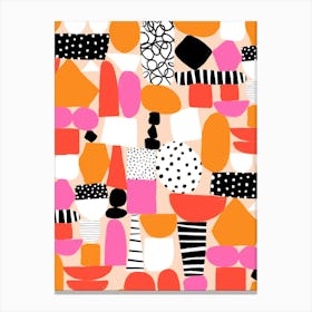 Abstract Shapes Collage Pink Red Orange Black Canvas Print