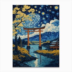 Torii Gate On A Starry Starry Night Canvas Print