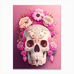 Skull With Mandala 5 Patterns Pink Vintage Floral Canvas Print