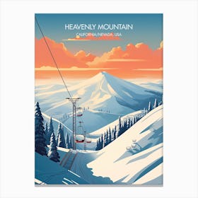 Poster Of Heavenly Mountain   California Nevada, Usa, Ski Resort Illustration 3 Canvas Print