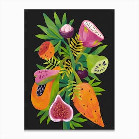 Exotic Fruits On Black Background Canvas Print