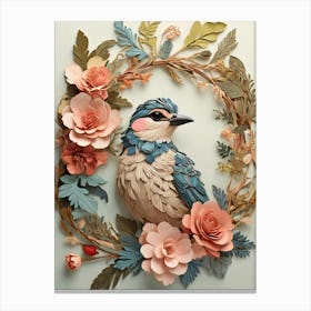 Bird In A Flower Wreath 1 Canvas Print