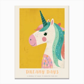Pastel Unicorn Storybook Style Illustration 2 Poster Canvas Print