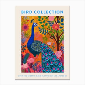Colourful Peacock In The Wild Painting 4 Poster Canvas Print