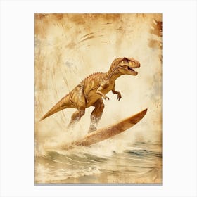 Vintage Carnotaurus Dinosaur On A Surf Board 1 Canvas Print
