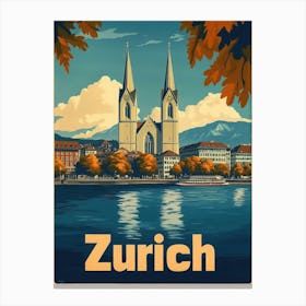 Aihrgdesign A Vintage Travel Poster Of Zurich 1 Canvas Print