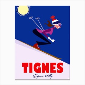 Tignes Ski Poster Purple & White Canvas Print