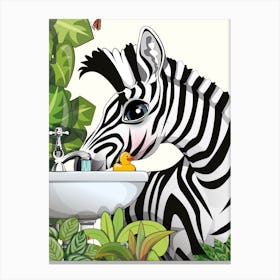 Zebra Drinking From Bathroom Sink Canvas Print