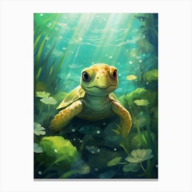 Baby Green Turtle In Ocean 2 Canvas Print