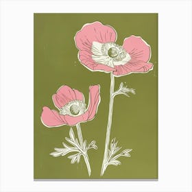 Pink & Green Anemone 1 Canvas Print