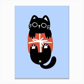 Black Cat With Gift cute christmas illustration Canvas Print