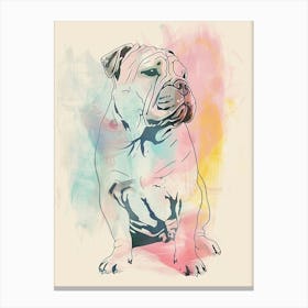 American Bulldog Pastel Line Watercolour Illustration  3 Canvas Print