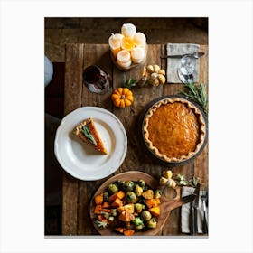 A Thanksgiving Feast Laid Out On A Rustic Wooden Table Is The Centerpiece Of An Epicurean Visual S (5) 1 Canvas Print