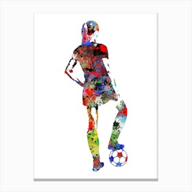 Female Soccer Player Watercolor Football 1 Canvas Print