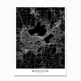 Madison Black And White Map Canvas Print