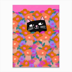Cat In The Flowers Canvas Print