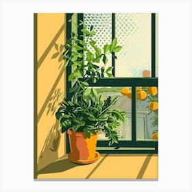 Sweet Illustrations Of Potted Herbs On The Windowsil 2 Canvas Print