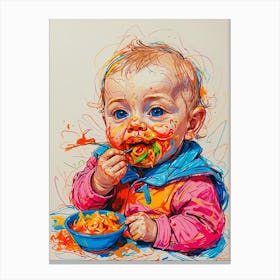 Baby Eating Spaghetti Canvas Print
