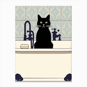 Black Cat In A Bathtub Canvas Print