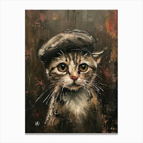 Kitsch Cat In A Beret 4 Canvas Print