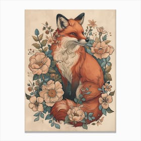 Amazing Red Fox With Flowers 22 Canvas Print