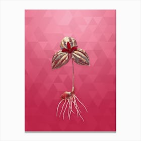 Vintage Tri Flower Botanical in Gold on Viva Magenta n.0325 Canvas Print