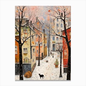 Cat In The Streets Of Budapest   Hungary With Snow 4 Canvas Print
