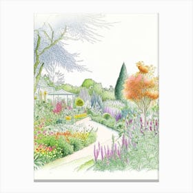 Giverny Gardens, France Vintage Pencil Drawing Canvas Print